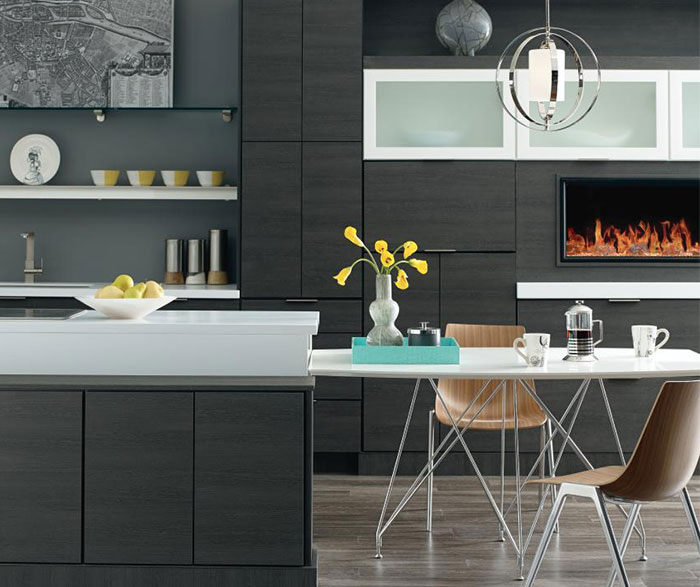 Contemporary kitchen with woodgrain laminate cabinets in Obsidian